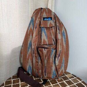 KAVU Rope Bag Sling Backpack Southwestern Rust Blue Tumbleweed Ikat EXCELLENT